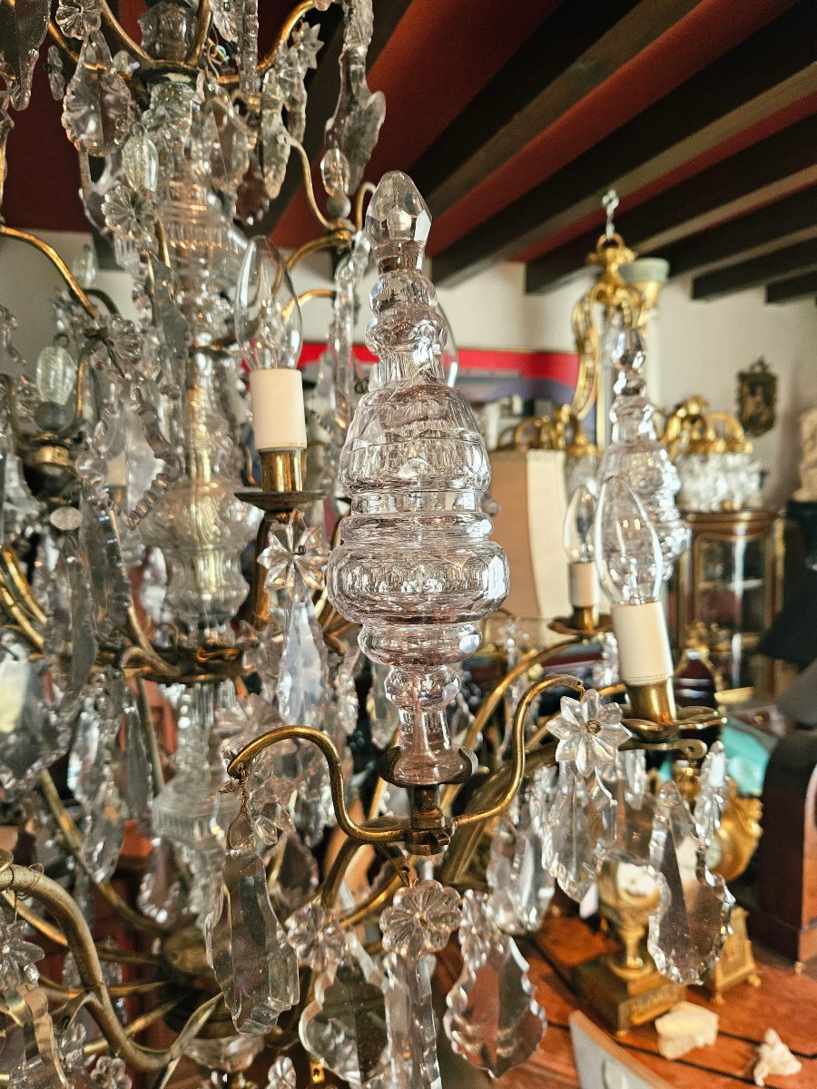Important Lustre 12 bras de lumières bronze et cristal XVIIIe siècle-photo-1