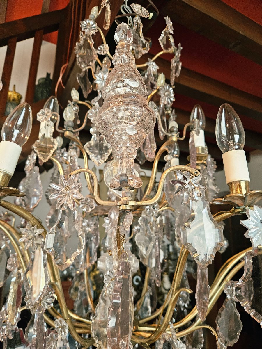 Important Lustre 12 bras de lumières bronze et cristal XVIIIe siècle-photo-2