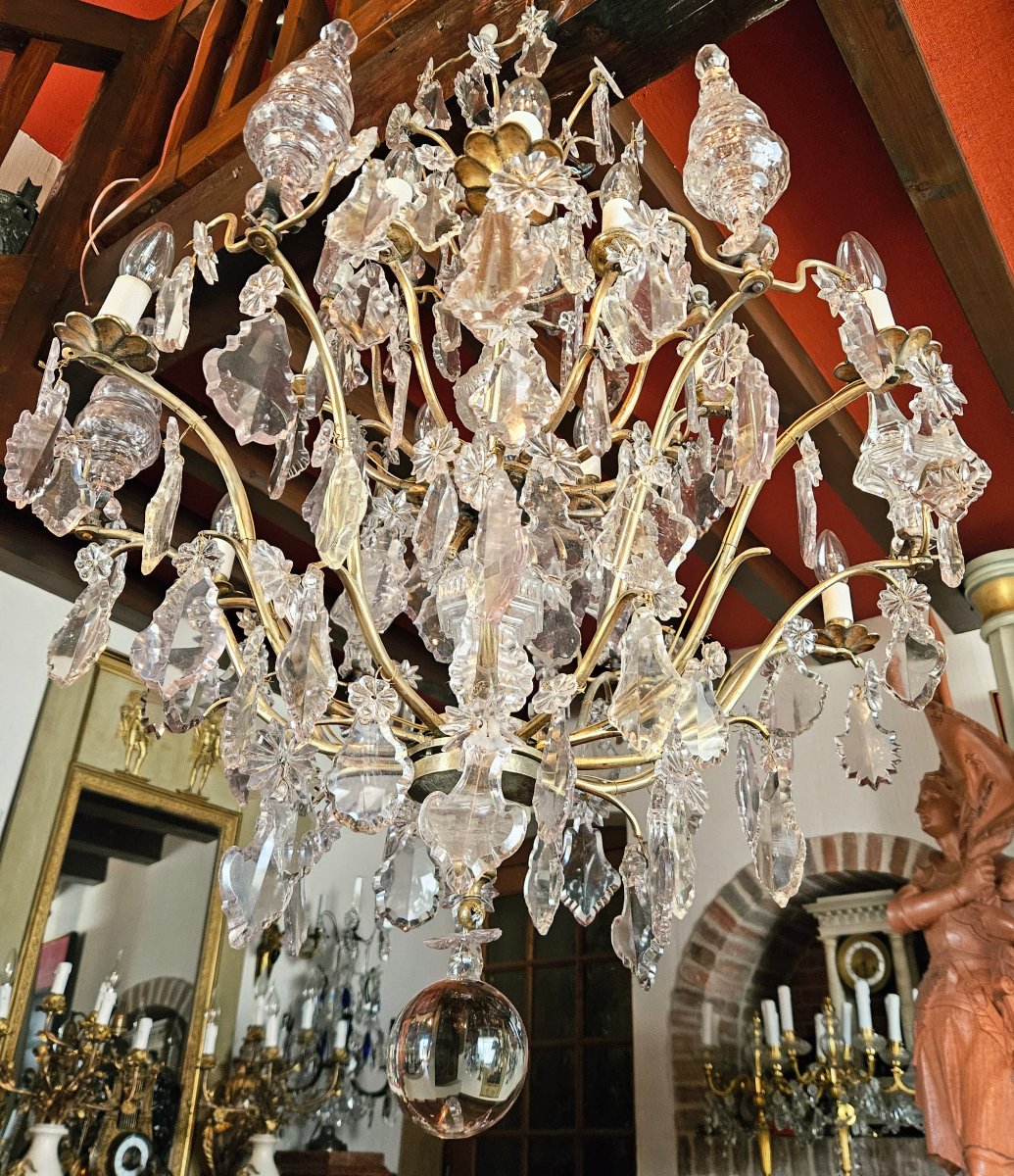 Important Lustre 12 bras de lumières bronze et cristal XVIIIe siècle-photo-3