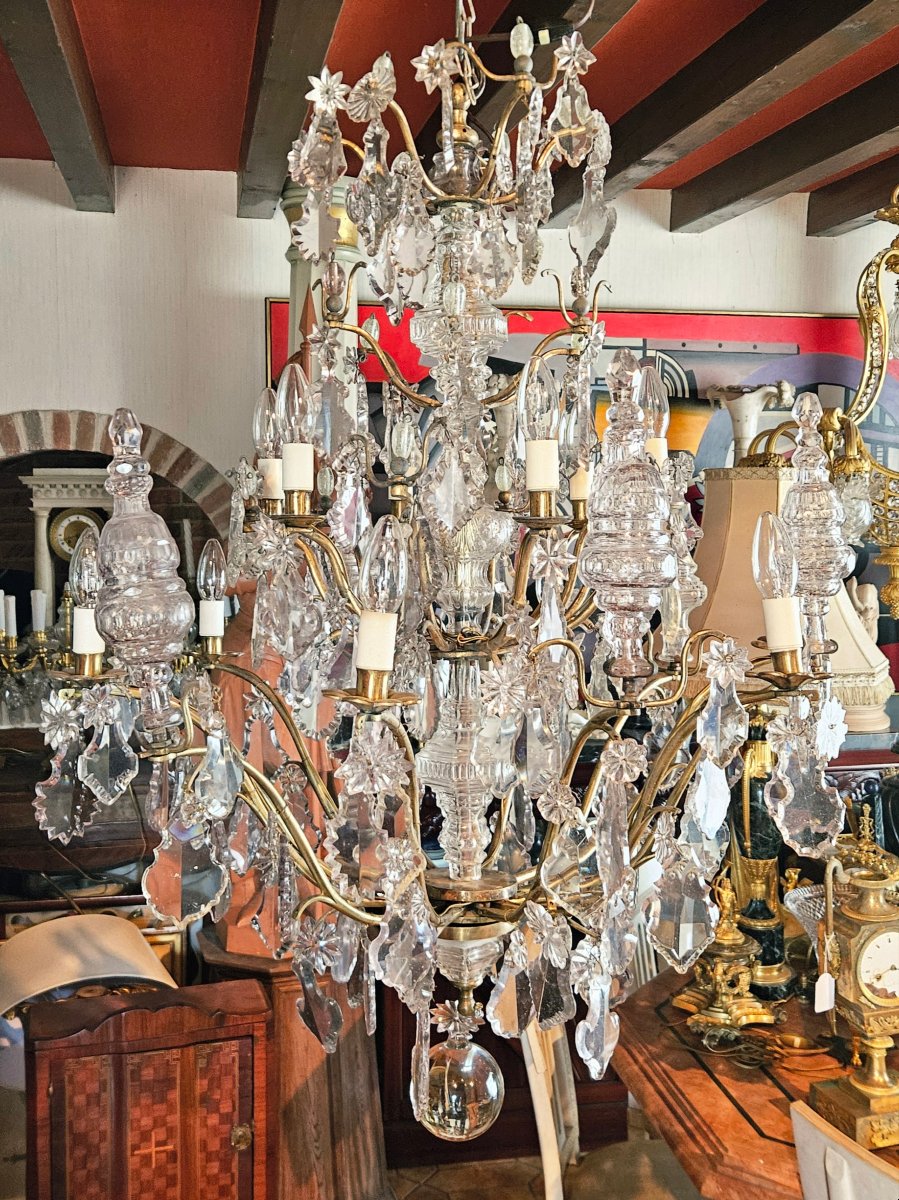 Important Lustre 12 bras de lumières bronze et cristal XVIIIe siècle-photo-6