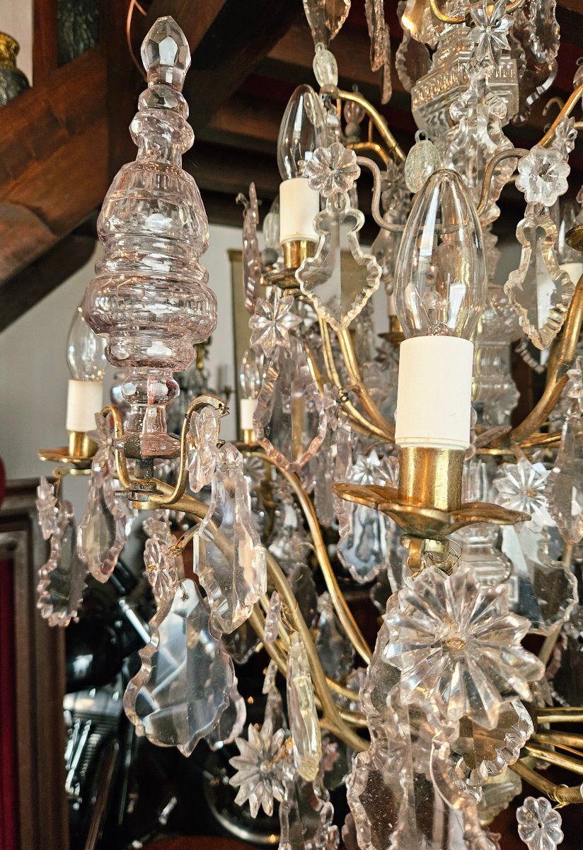 Important Lustre 12 bras de lumières bronze et cristal XVIIIe siècle-photo-7