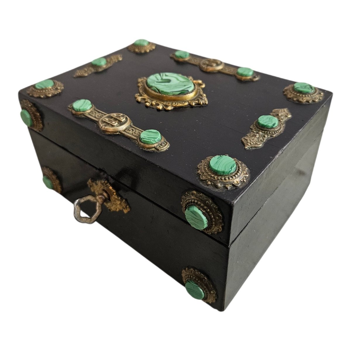 Ebony Box With Malachite-style Cabochons-photo-2