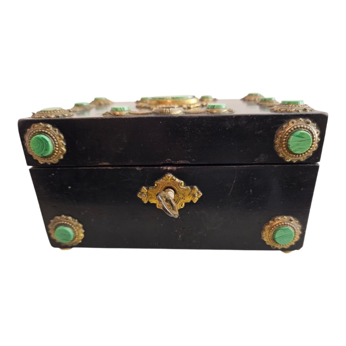 Ebony Box With Malachite-style Cabochons-photo-3