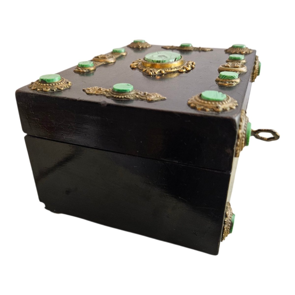 Ebony Box With Malachite-style Cabochons-photo-1