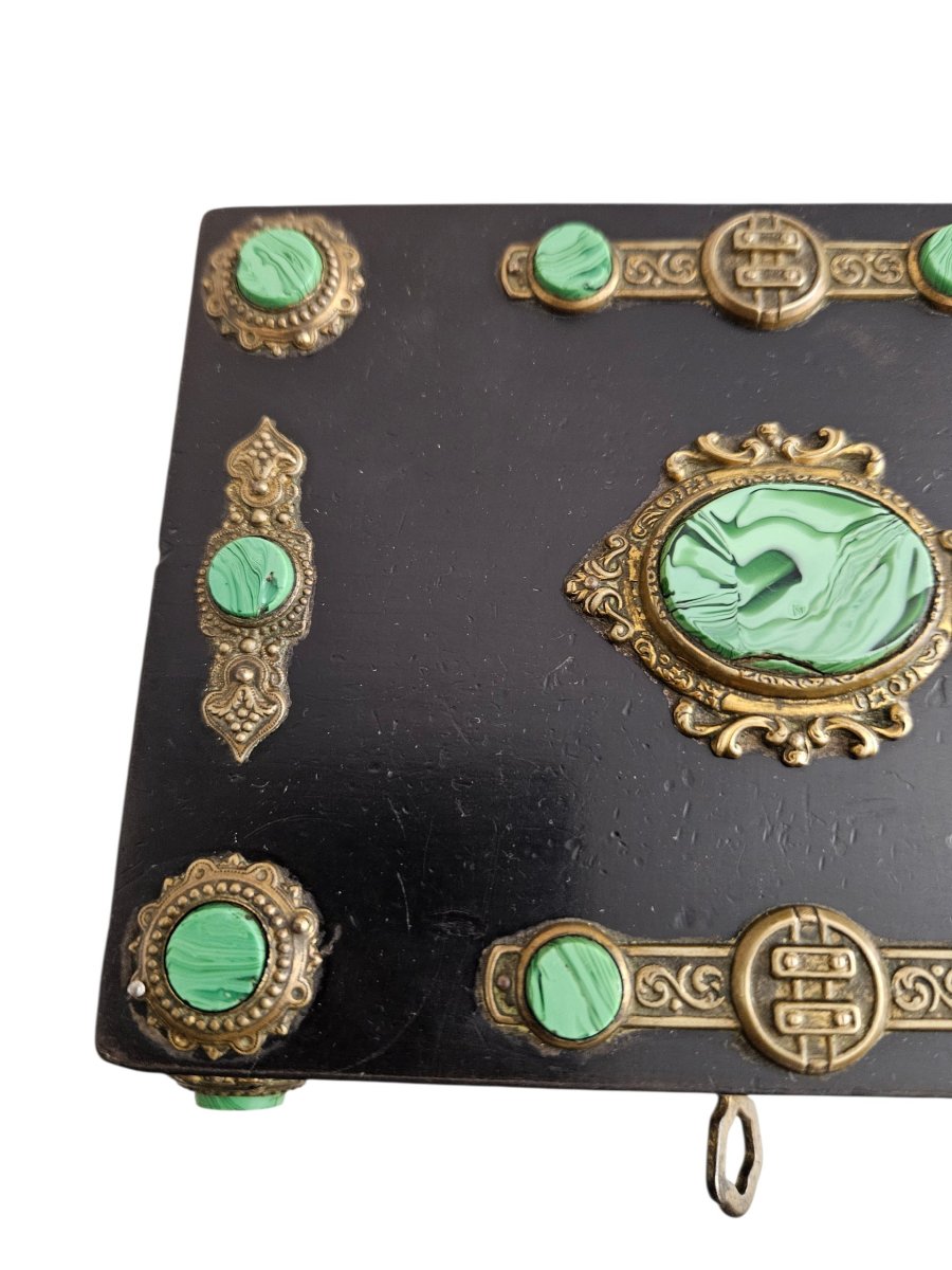 Ebony Box With Malachite-style Cabochons-photo-4
