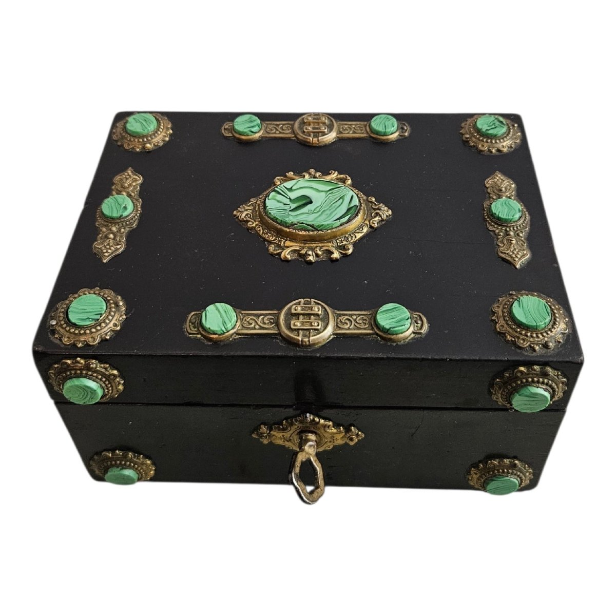 Ebony Box With Malachite-style Cabochons-photo-6