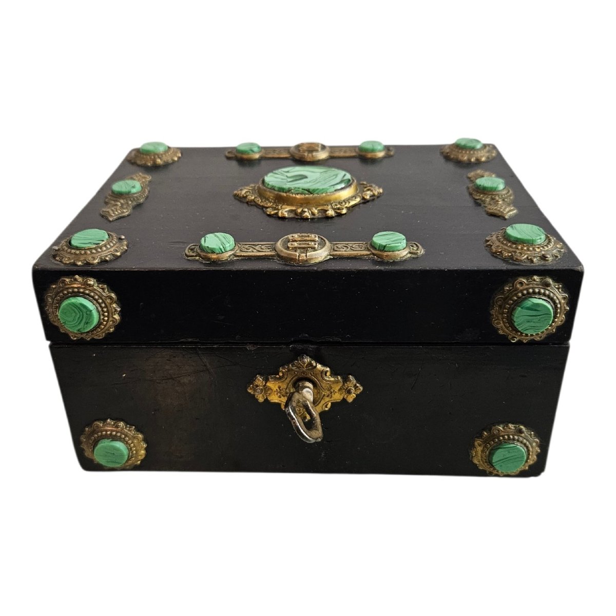 Ebony Box With Malachite-style Cabochons-photo-8