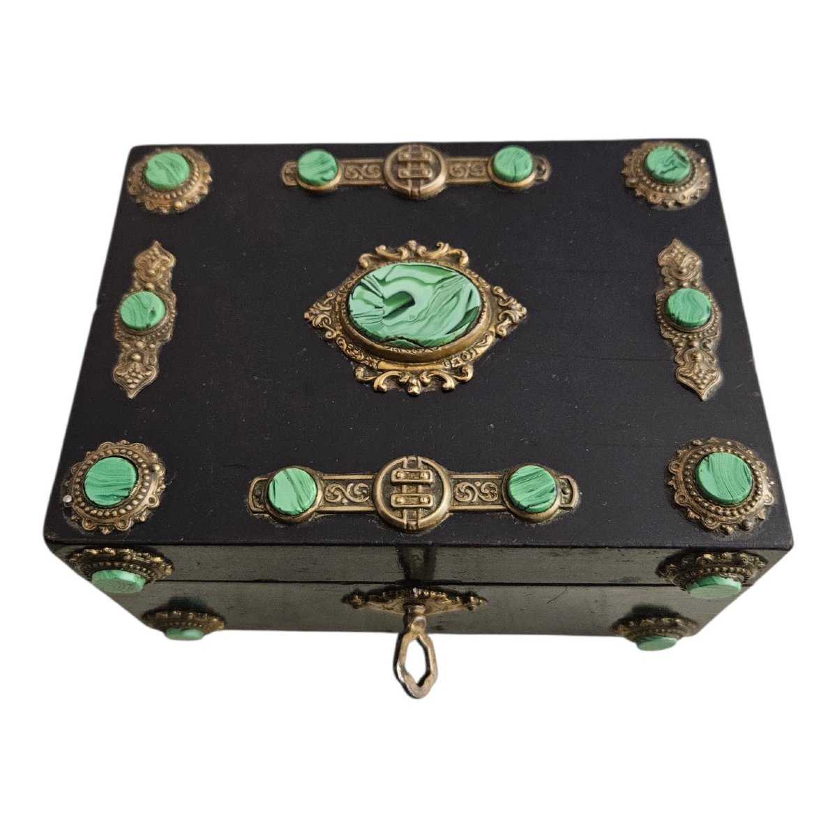 Ebony Box With Malachite-style Cabochons