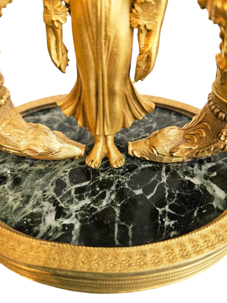 Allegorical Inkwell From The Empire Period In Gilded Bronze And Green Marble-photo-3