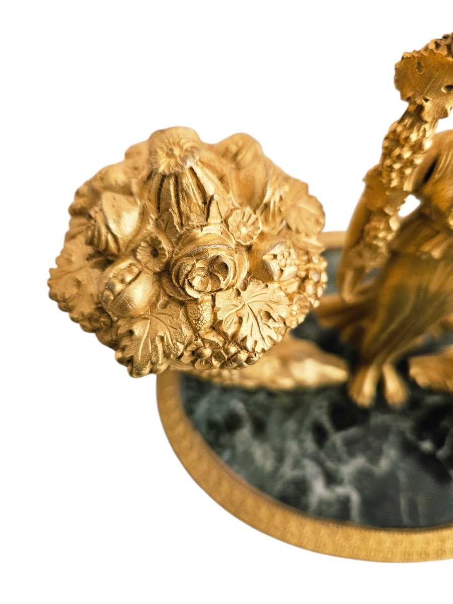 Allegorical Inkwell From The Empire Period In Gilded Bronze And Green Marble-photo-1
