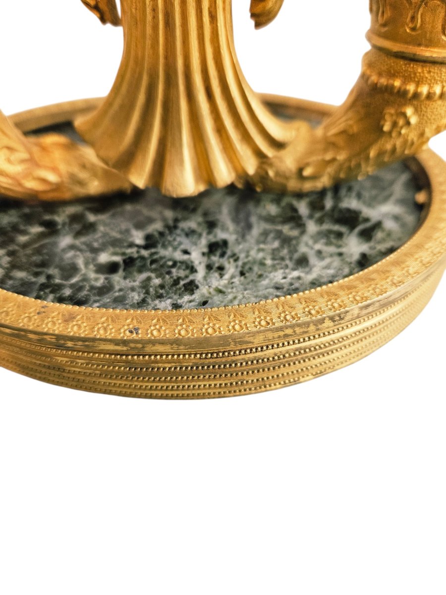 Allegorical Inkwell From The Empire Period In Gilded Bronze And Green Marble-photo-2