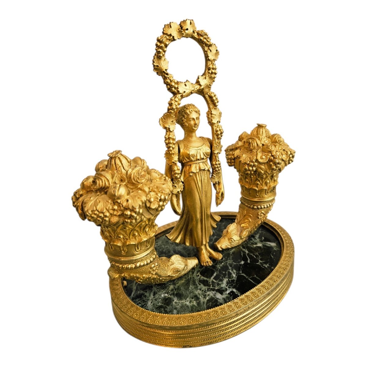Allegorical Inkwell From The Empire Period In Gilded Bronze And Green Marble-photo-4