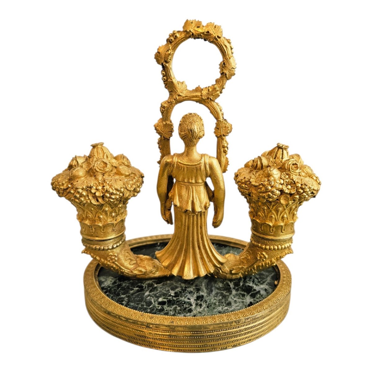 Allegorical Inkwell From The Empire Period In Gilded Bronze And Green Marble-photo-5