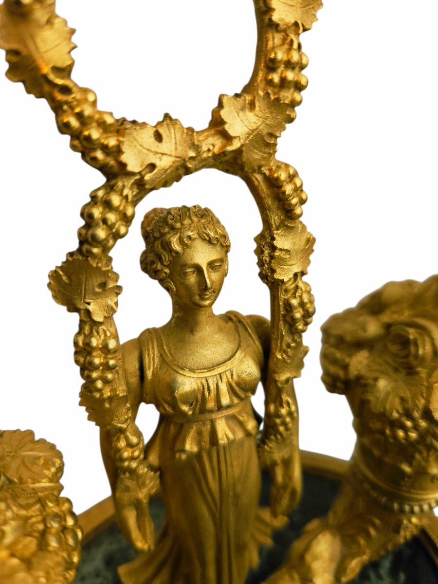 Allegorical Inkwell From The Empire Period In Gilded Bronze And Green Marble-photo-7