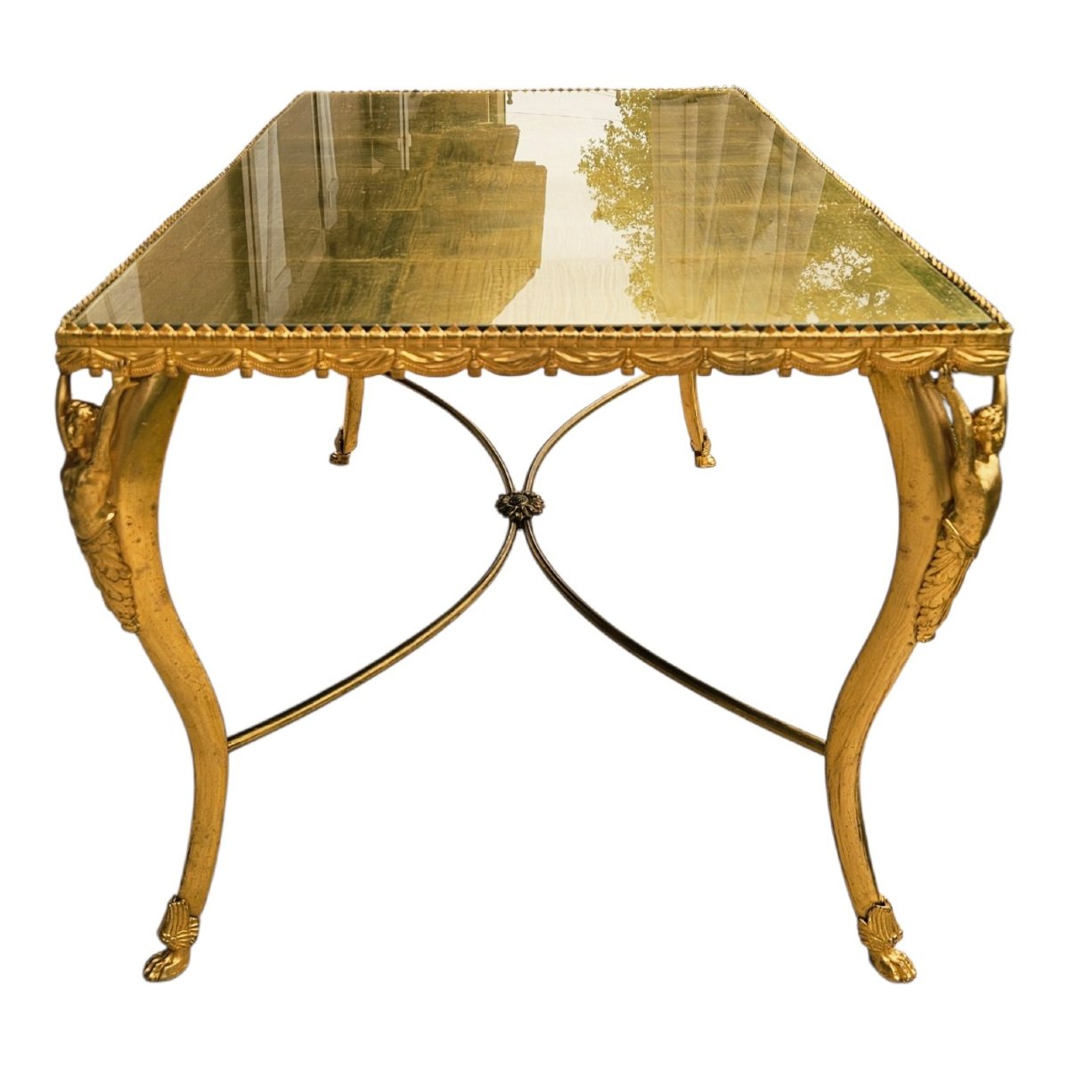 "atlantean" Coffee Table In Gilded Bronze And Gold-leafed Glass-photo-2