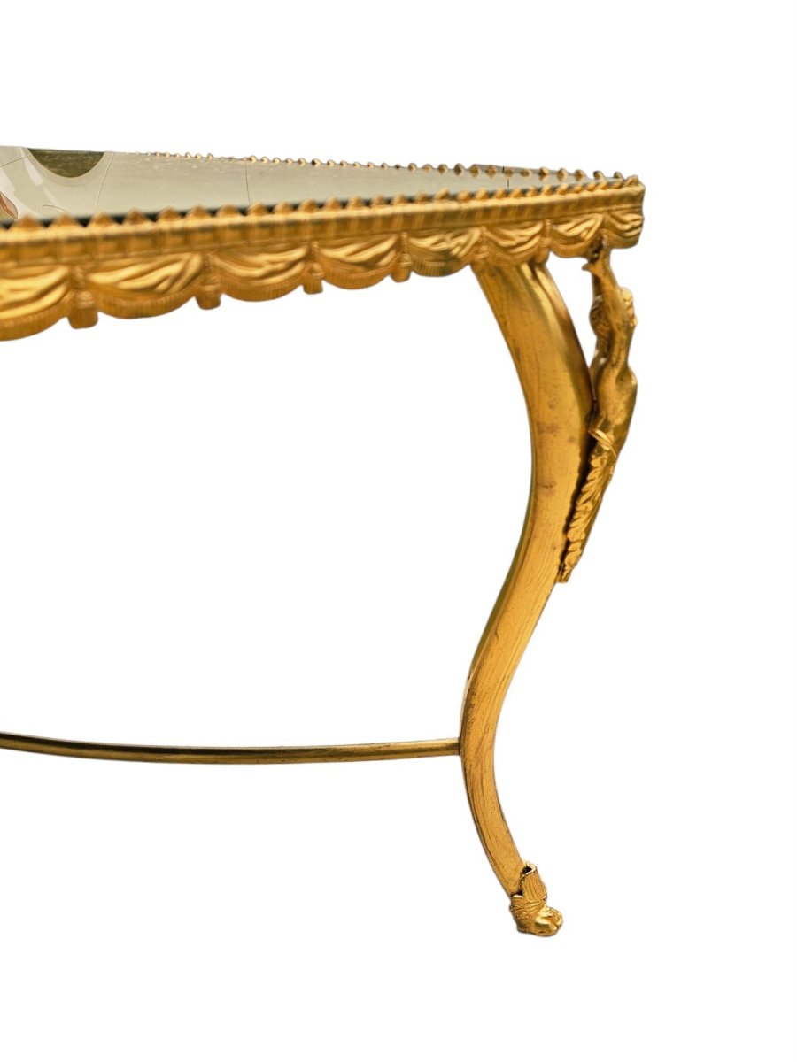 "atlantean" Coffee Table In Gilded Bronze And Gold-leafed Glass-photo-4