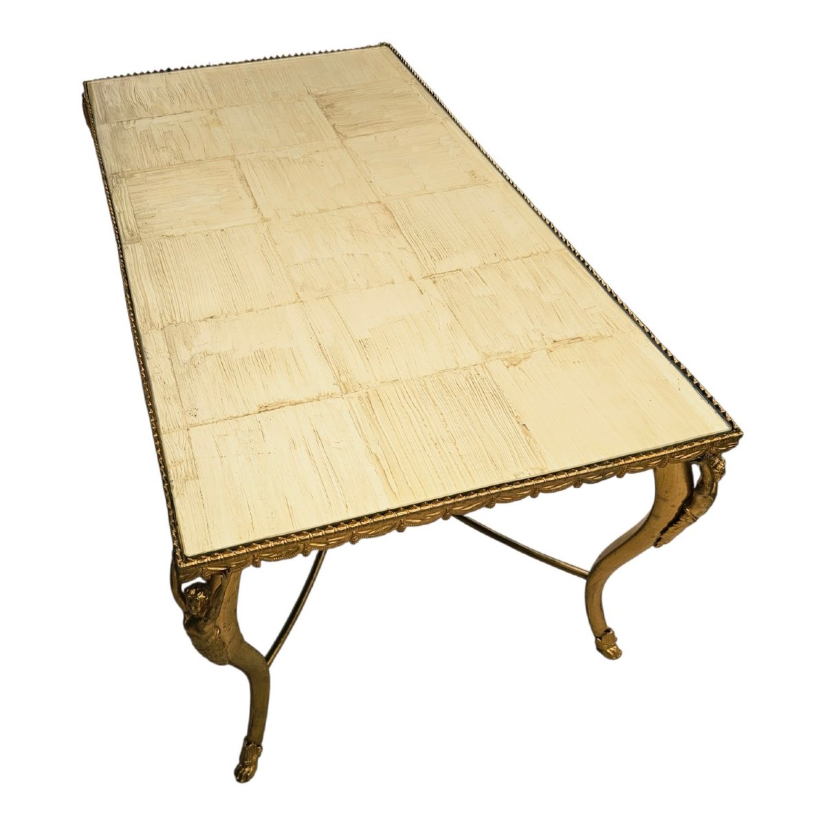 "atlantean" Coffee Table In Gilded Bronze And Gold-leafed Glass-photo-2