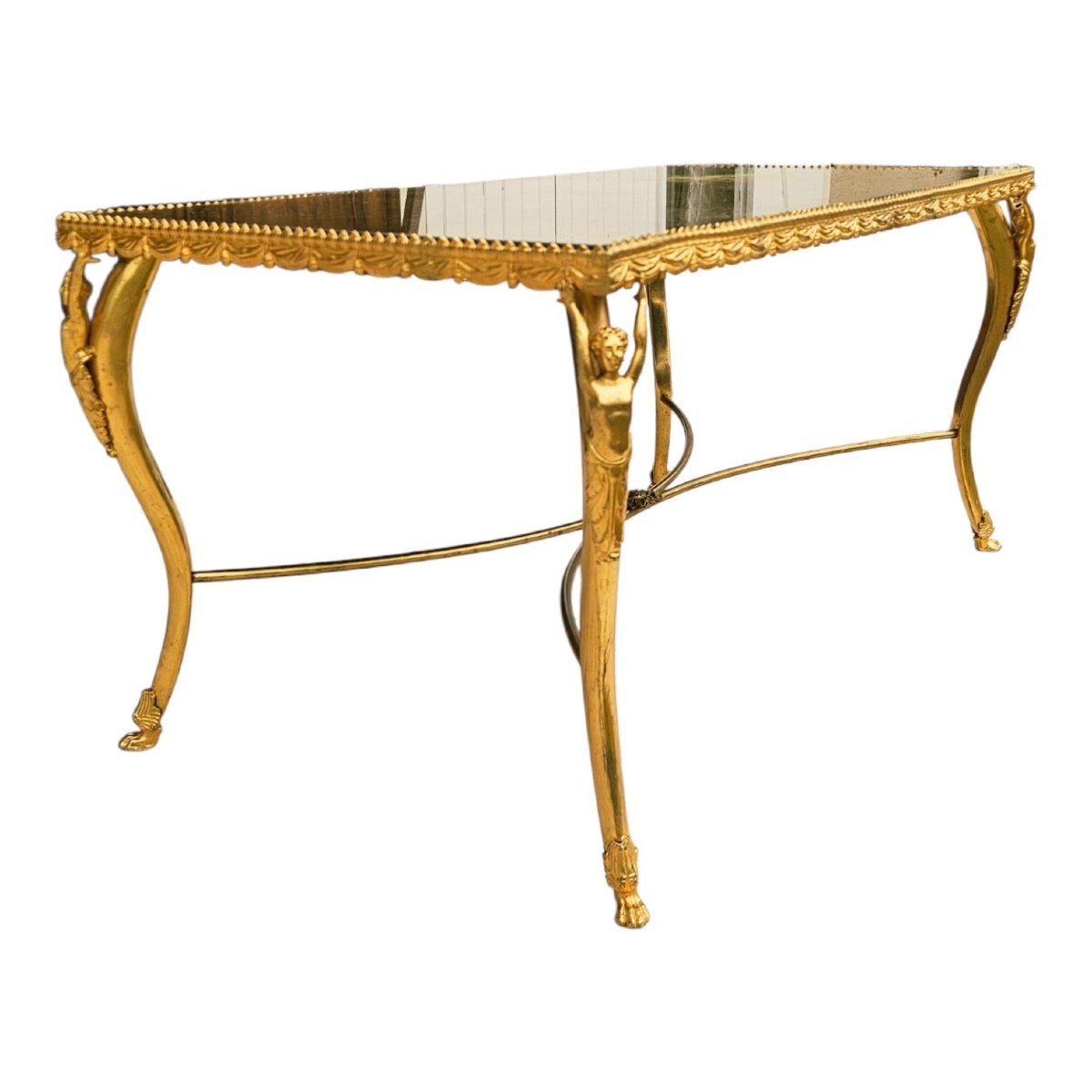 "atlantean" Coffee Table In Gilded Bronze And Gold-leafed Glass-photo-3
