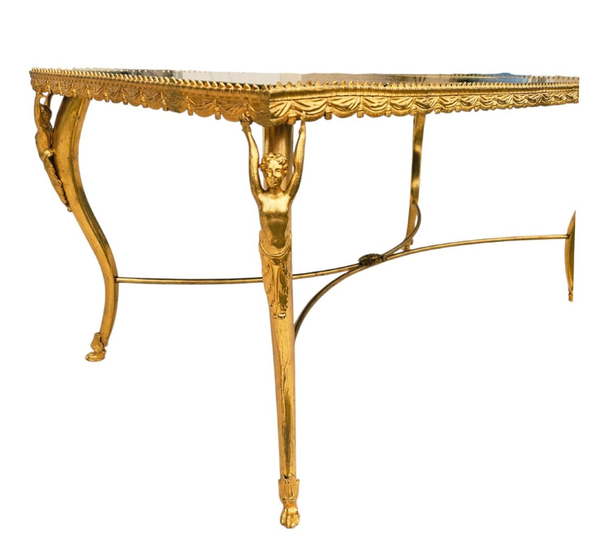 "atlantean" Coffee Table In Gilded Bronze And Gold-leafed Glass-photo-5