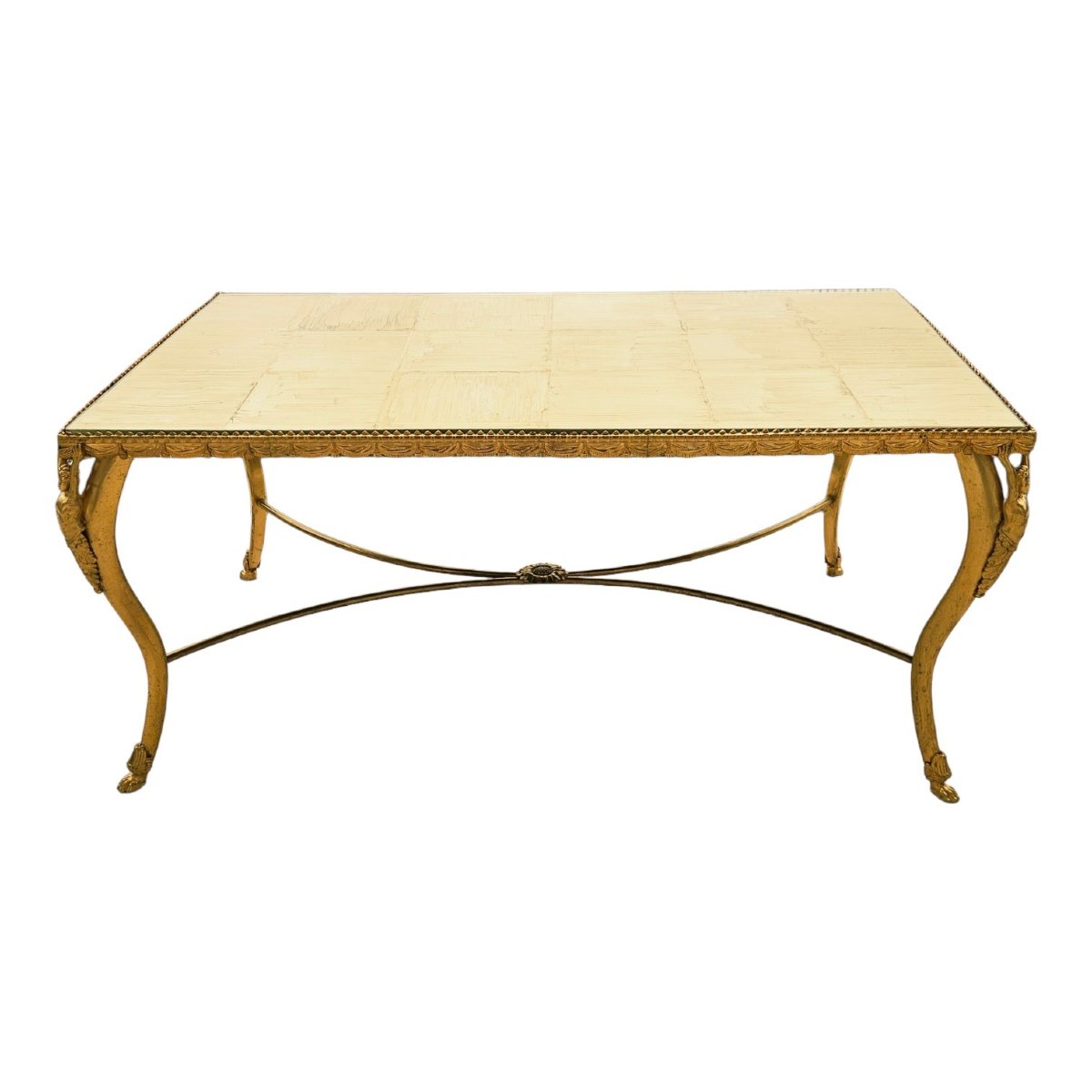 "atlantean" Coffee Table In Gilded Bronze And Gold-leafed Glass