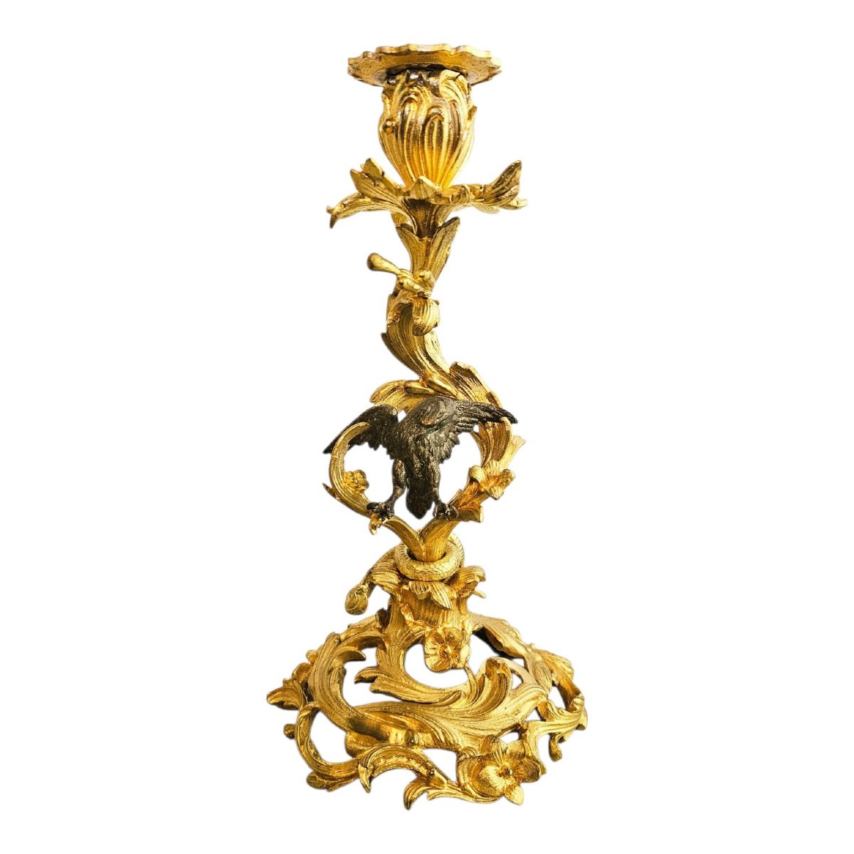 Gilded Bronze Candlesticks, With Eagle And Serpent Motifs, Napoleon III Style-photo-2