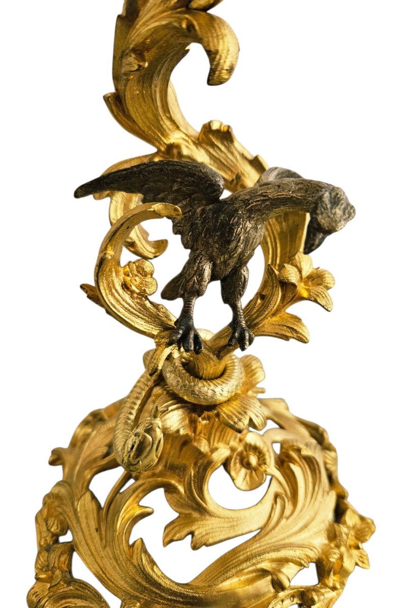 Gilded Bronze Candlesticks, With Eagle And Serpent Motifs, Napoleon III Style-photo-1