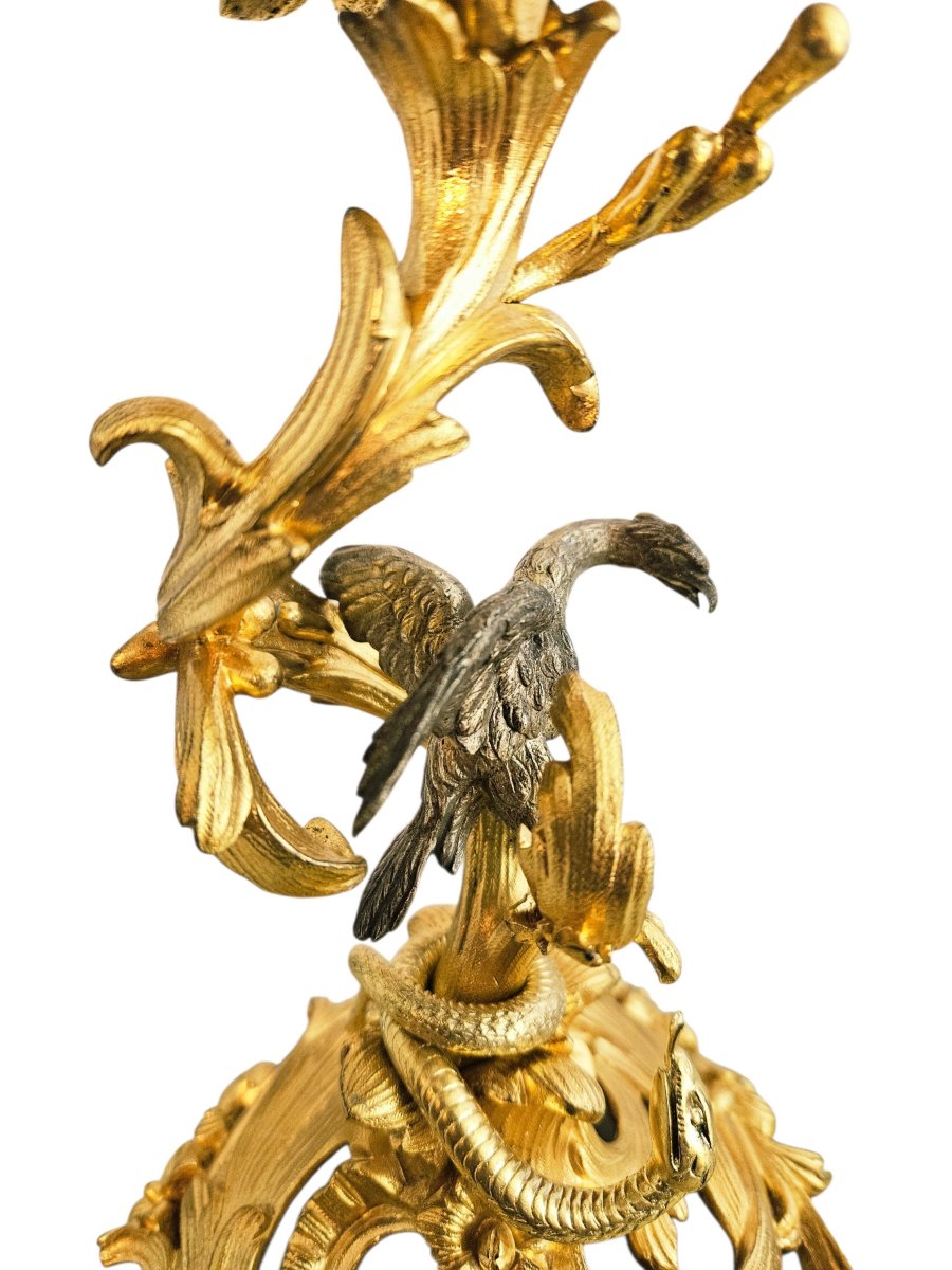 Gilded Bronze Candlesticks, With Eagle And Serpent Motifs, Napoleon III Style-photo-5