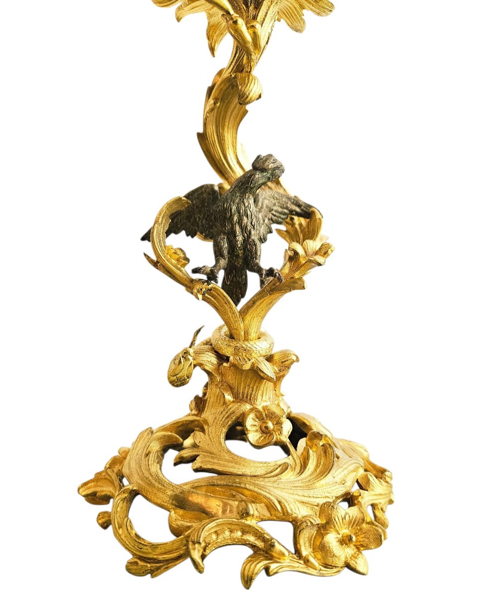 Gilded Bronze Candlesticks, With Eagle And Serpent Motifs, Napoleon III Style-photo-6