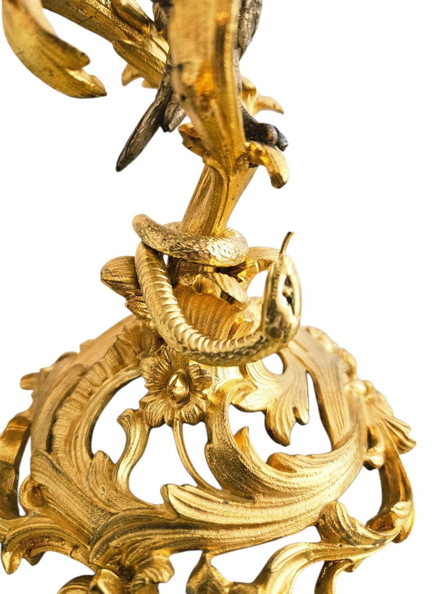 Gilded Bronze Candlesticks, With Eagle And Serpent Motifs, Napoleon III Style-photo-7