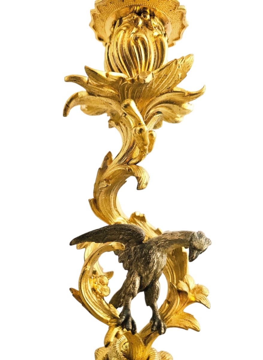 Gilded Bronze Candlesticks, With Eagle And Serpent Motifs, Napoleon III Style-photo-8