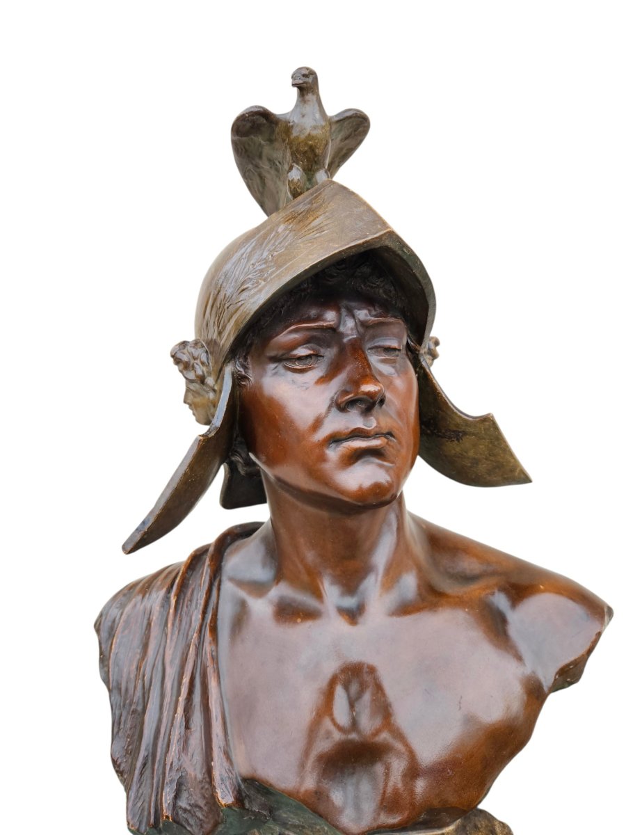 Antique Warrior Bust By Otto Petri & Goldscheider, Patinated Terracotta-photo-3
