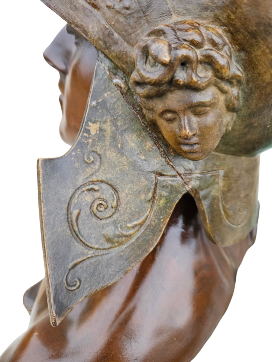Antique Warrior Bust By Otto Petri & Goldscheider, Patinated Terracotta-photo-1
