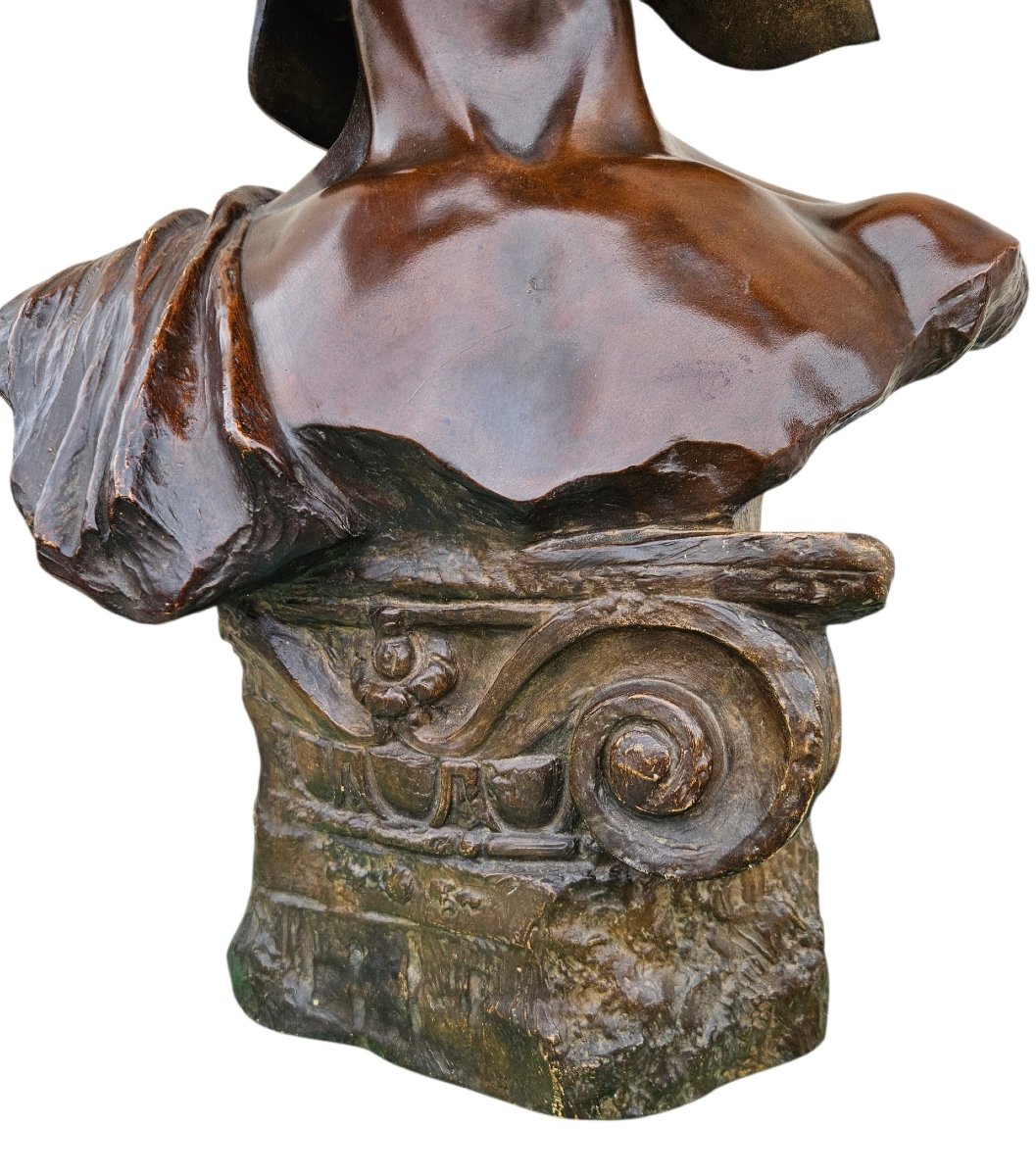 Antique Warrior Bust By Otto Petri & Goldscheider, Patinated Terracotta-photo-2