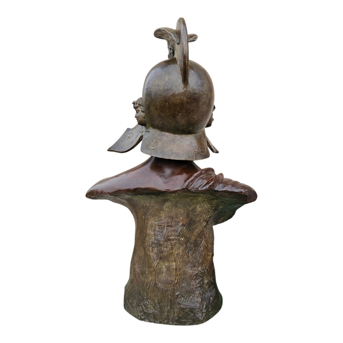 Antique Warrior Bust By Otto Petri & Goldscheider, Patinated Terracotta-photo-3
