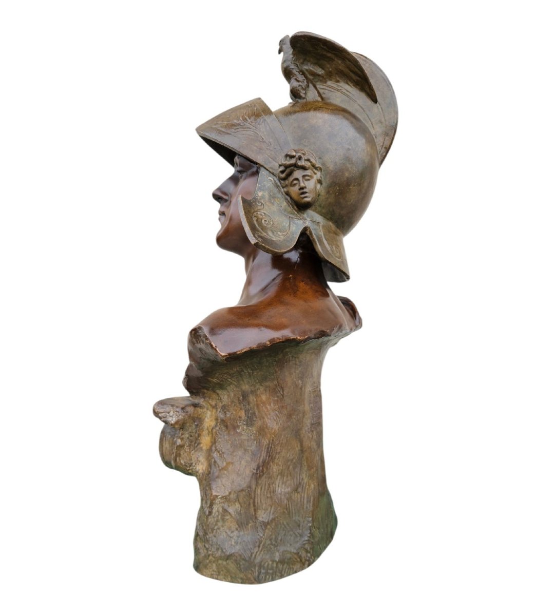 Antique Warrior Bust By Otto Petri & Goldscheider, Patinated Terracotta-photo-4