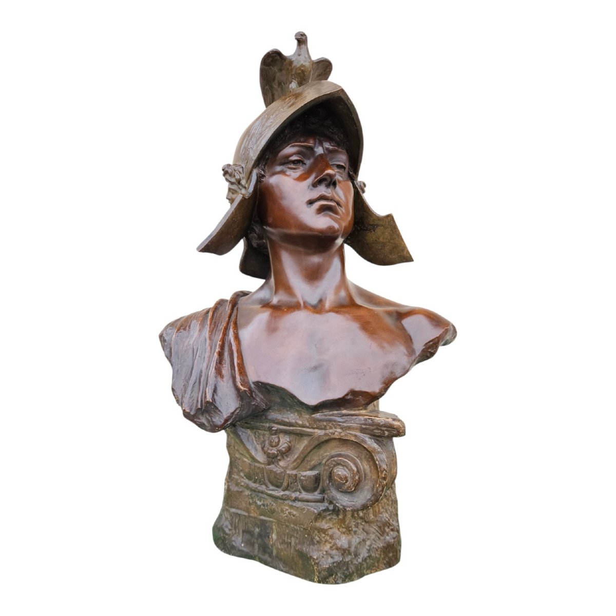 Antique Warrior Bust By Otto Petri & Goldscheider, Patinated Terracotta-photo-5