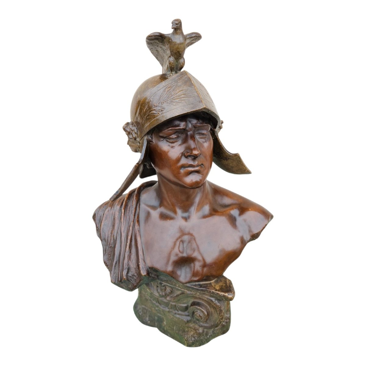 Antique Warrior Bust By Otto Petri & Goldscheider, Patinated Terracotta-photo-6