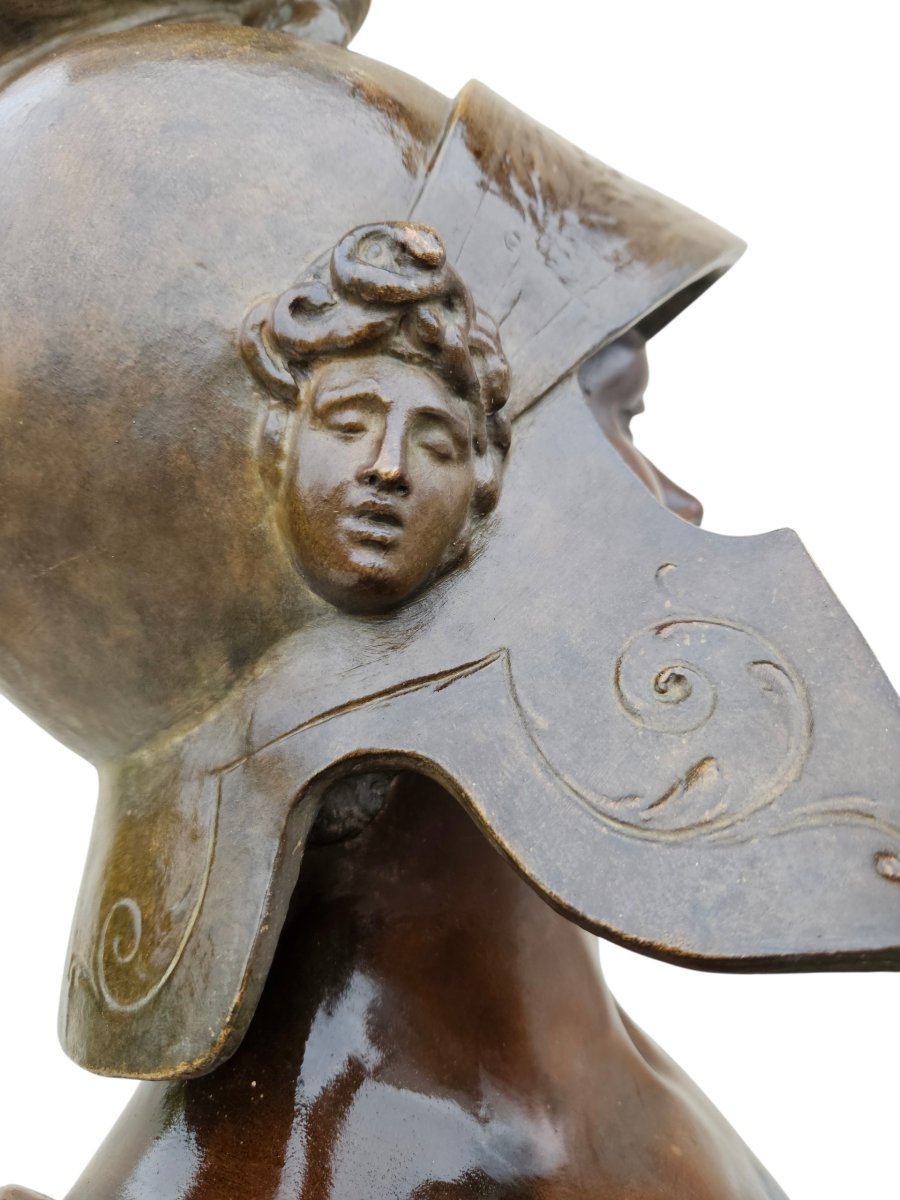 Antique Warrior Bust By Otto Petri & Goldscheider, Patinated Terracotta-photo-8