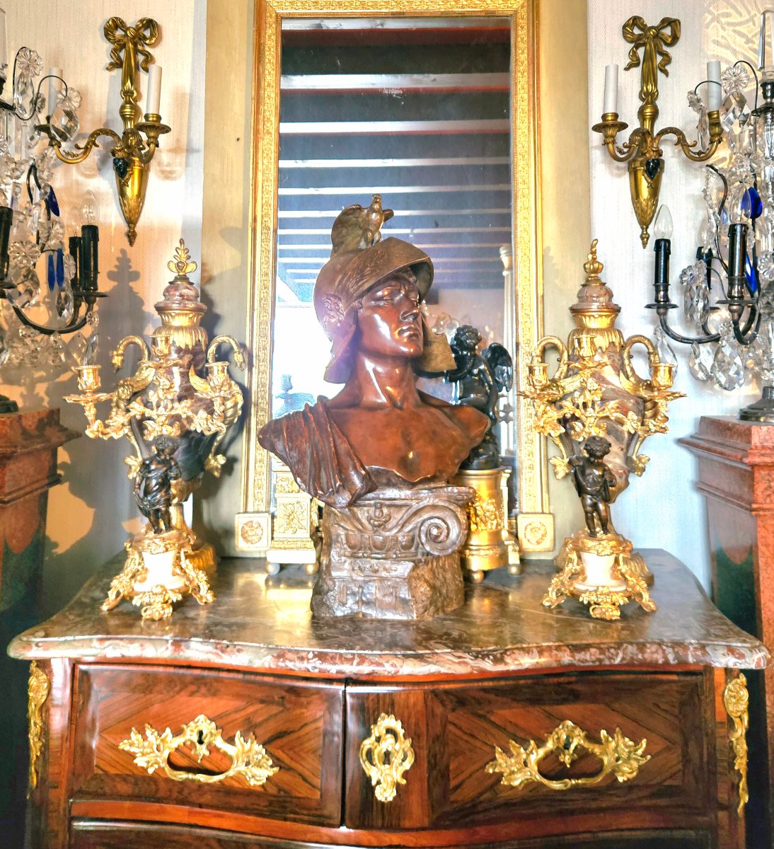 Antique Warrior Bust By Otto Petri & Goldscheider, Patinated Terracotta
