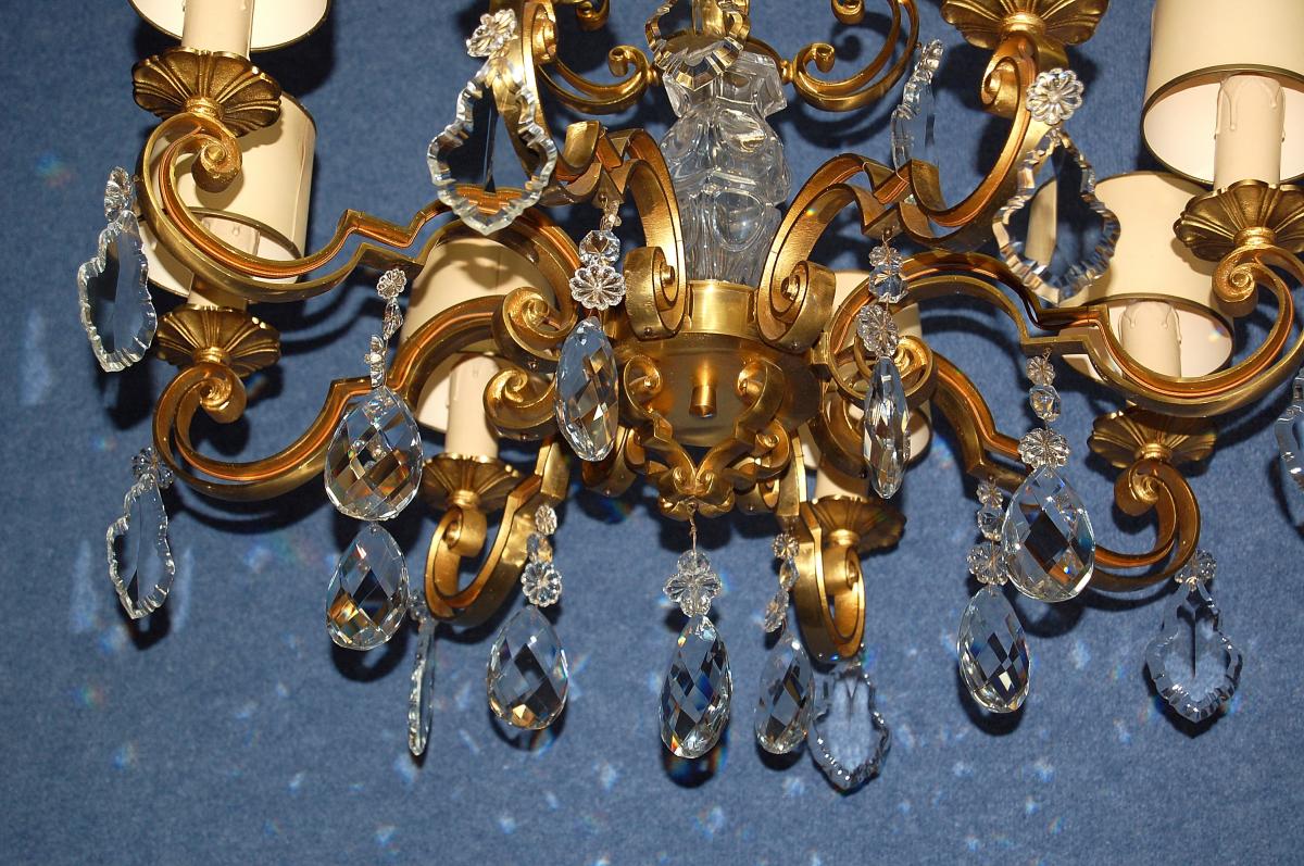 Important Chandelier Gilt Bronze And Crystal-photo-1