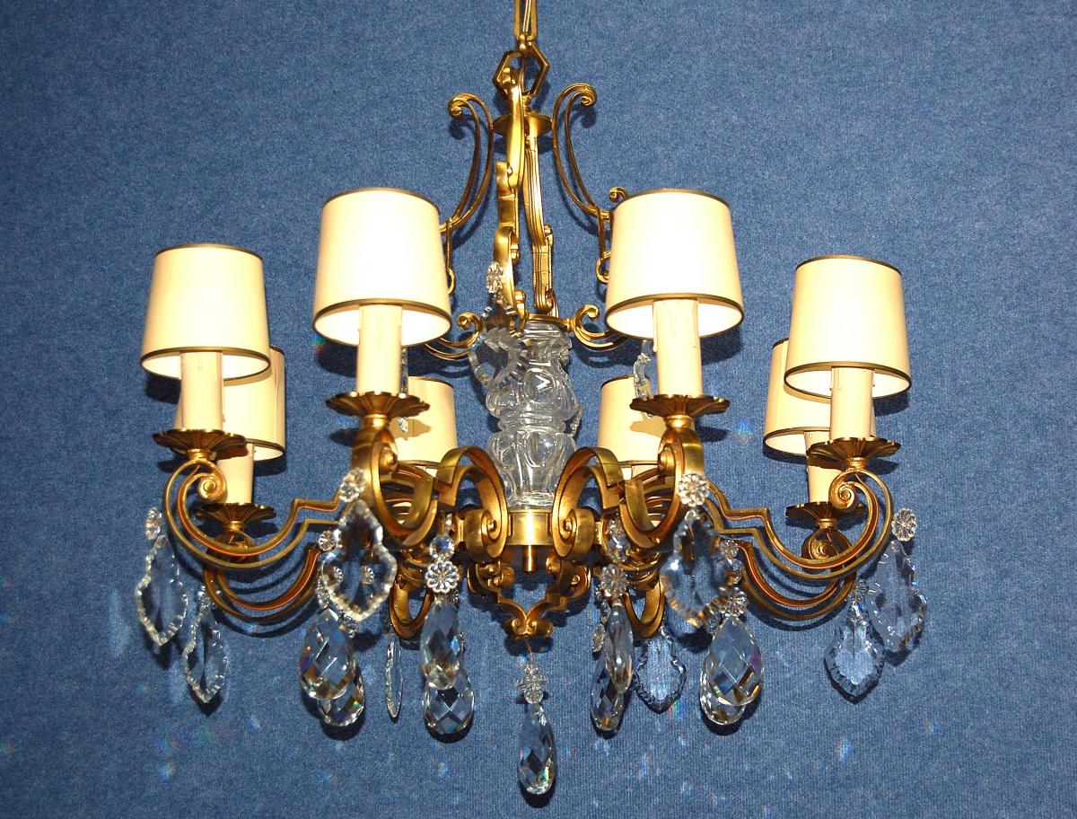 Important Lustre Mazarin En Bronze Doré Et Cristal-photo-2