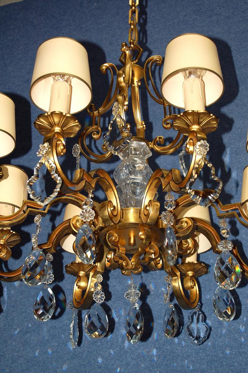 Important Lustre Mazarin En Bronze Doré Et Cristal-photo-4