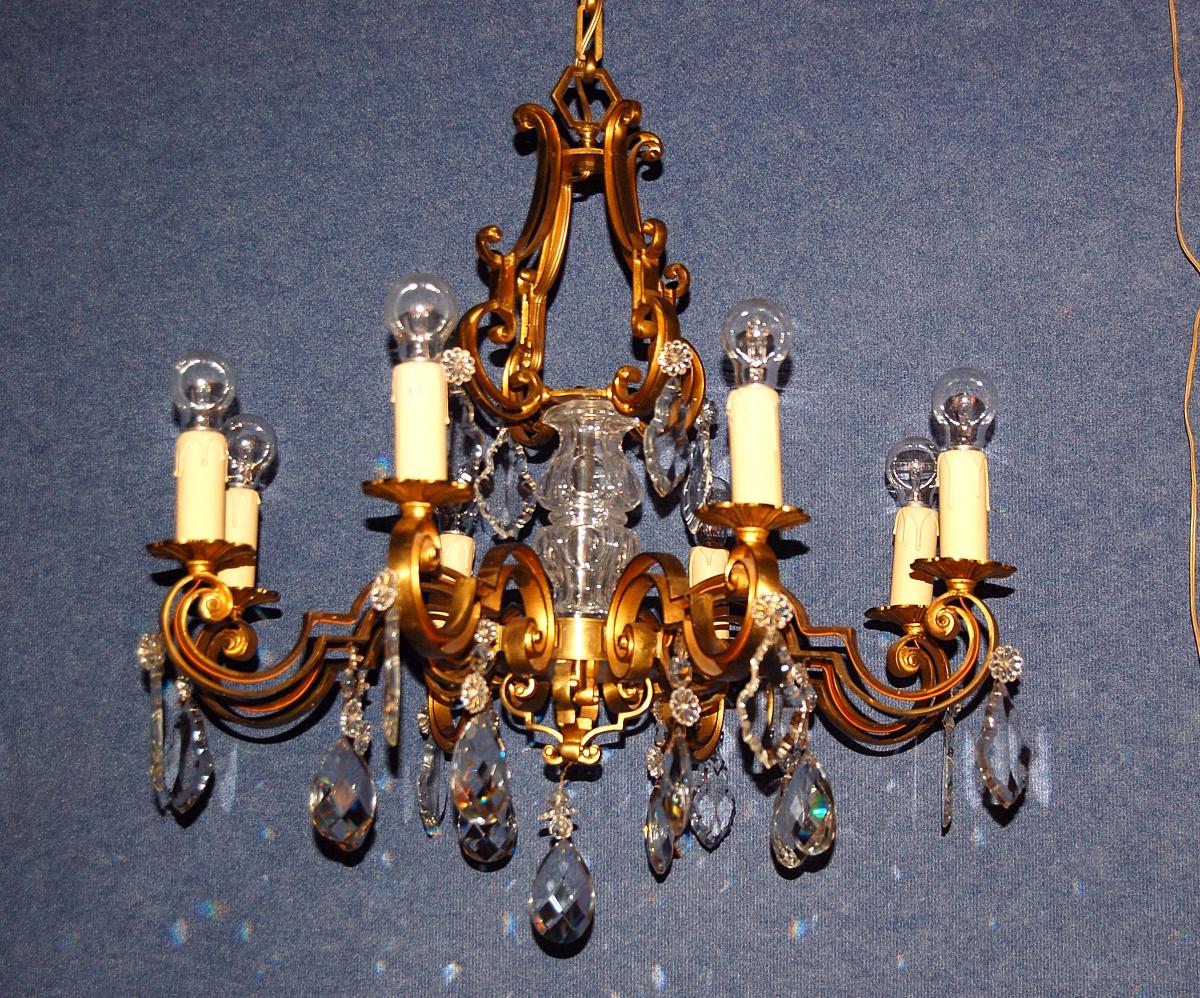 Important Lustre Mazarin En Bronze Doré Et Cristal-photo-6