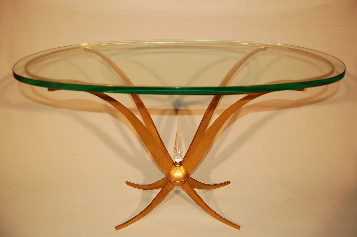 Baguès Table Basse Bout De Canapé En Bronze Doré Et Cristal De Baccarat-photo-5