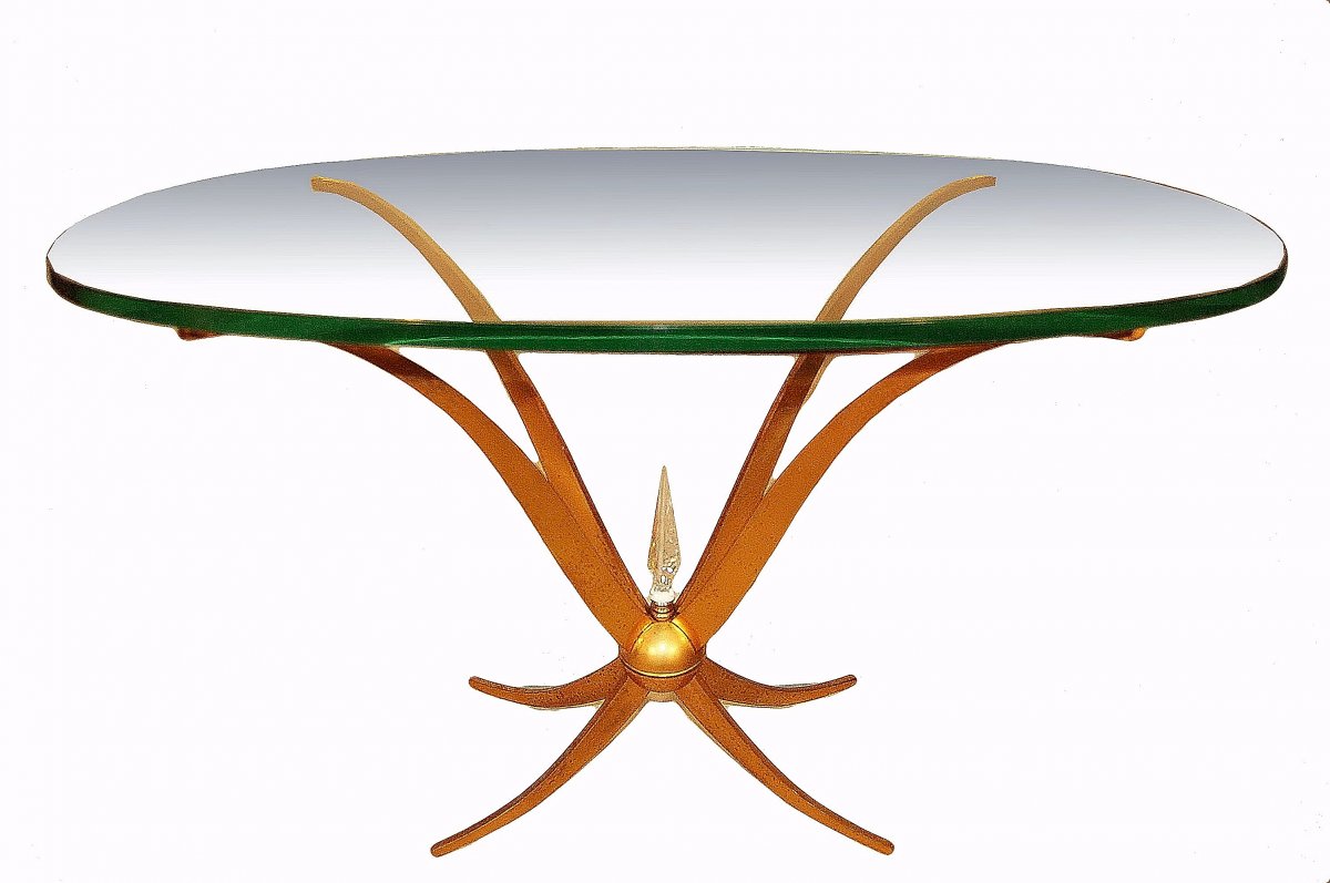 Baguès Table Basse Bout De Canapé En Bronze Doré Et Cristal De Baccarat