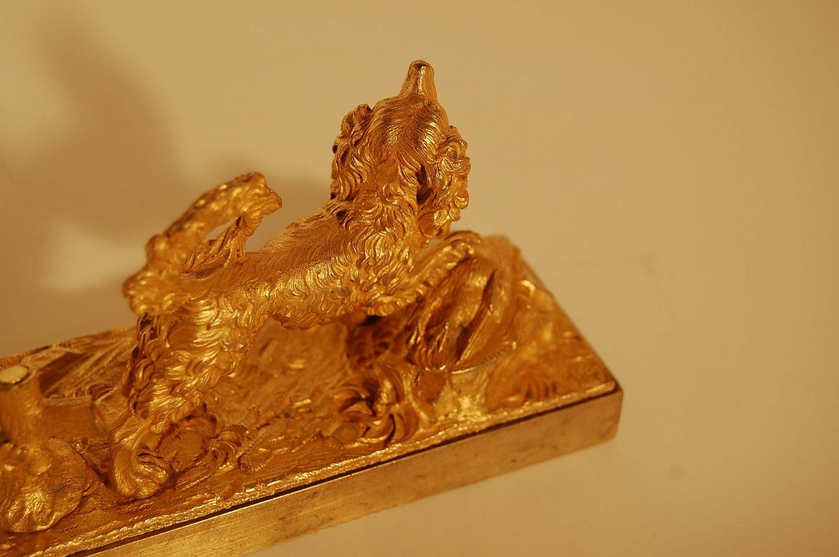  Chien De Chasse Bronze Dor&eacute; Au Mercure &eacute;poque Restauration-photo-4