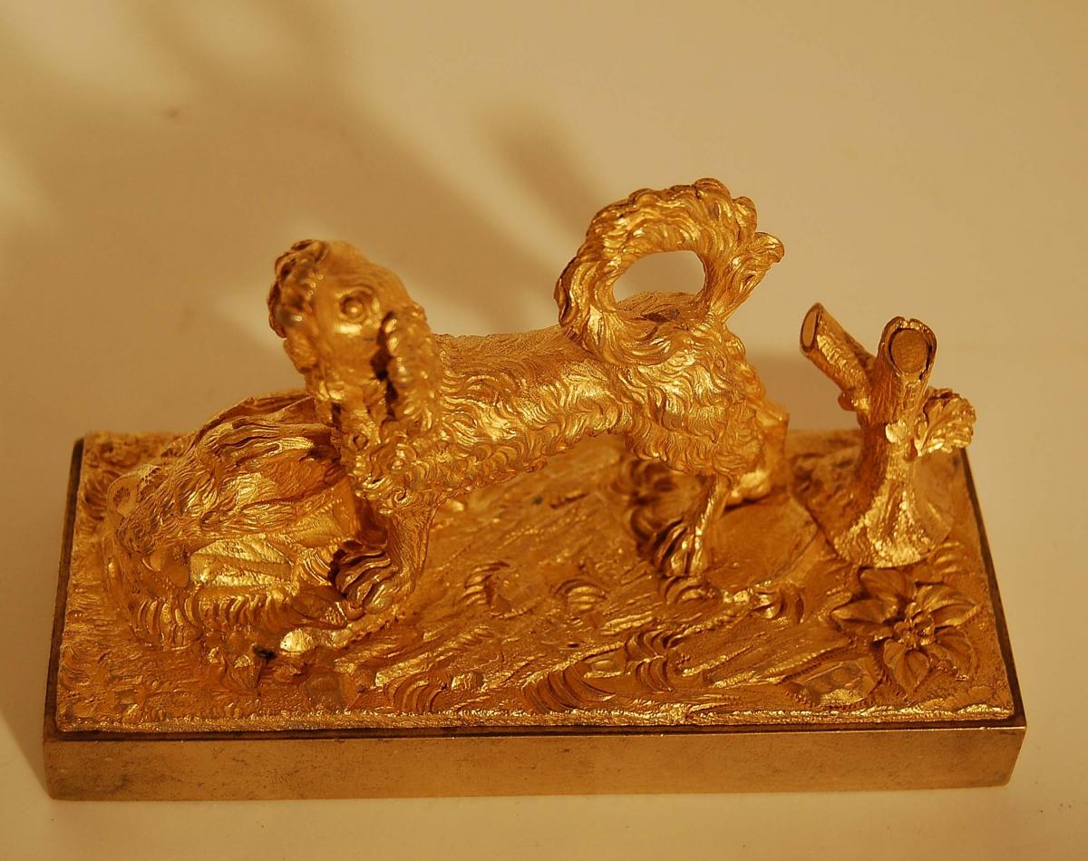 Hunting Dog Gilt Bronze At The Restoration Period-photo-3