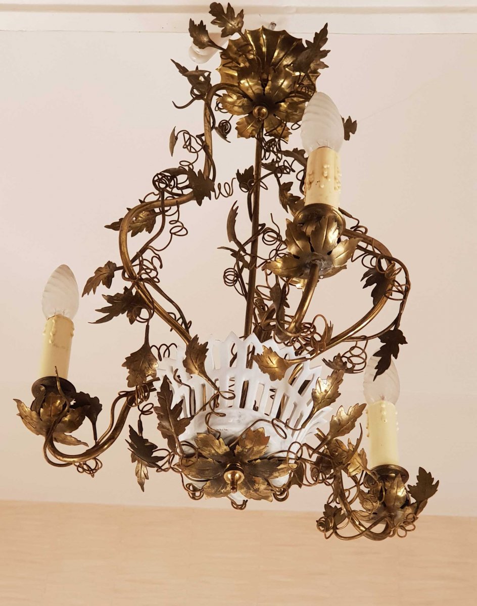 Small Chandelier In Brass And Biscuit In The Taste Of The Eighteenth-photo-2