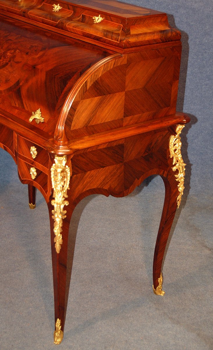 Bureau Cylindre Louis XV En Marqueterie Et Bronze Doré-photo-5