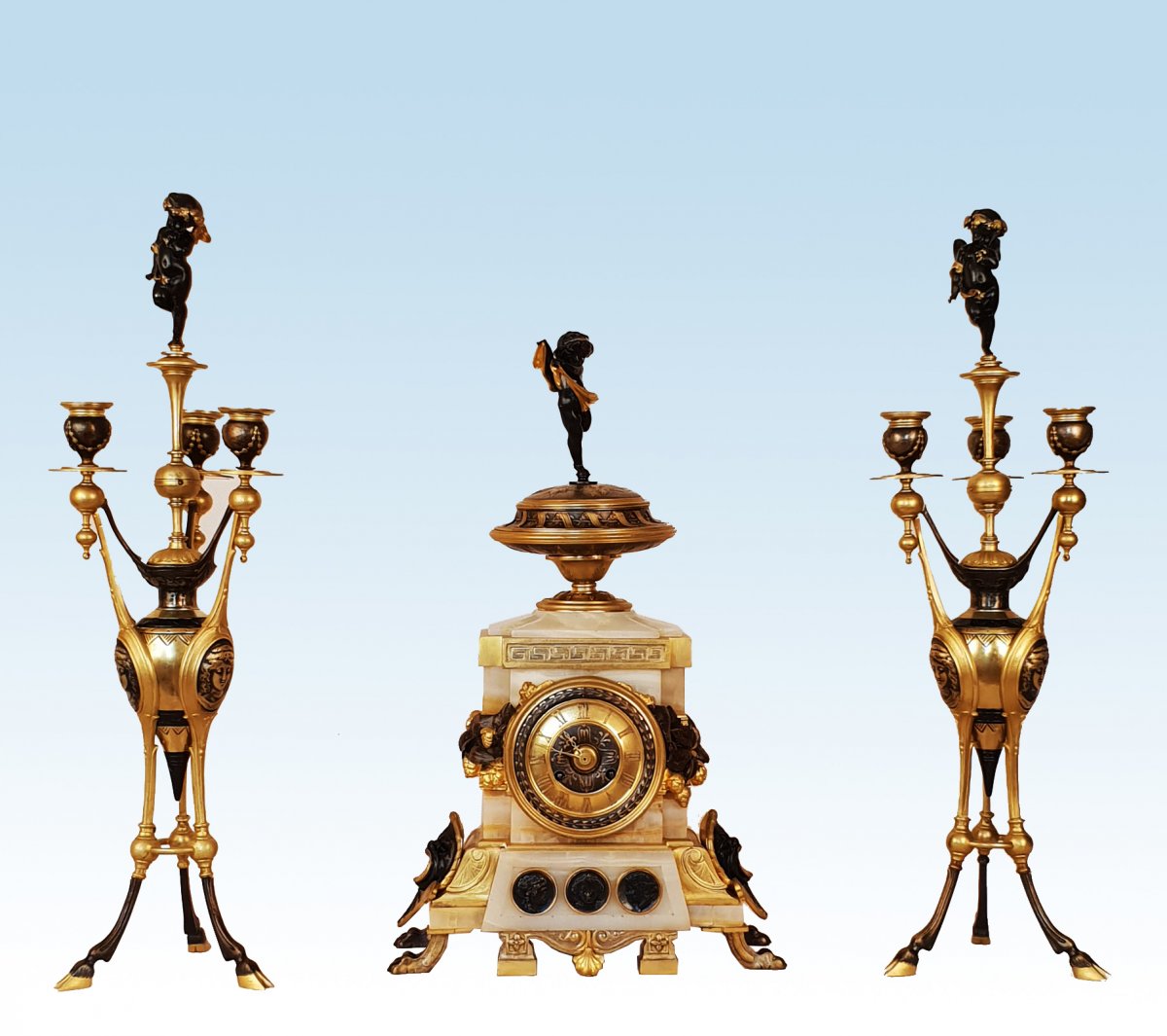 Henri Picard (1840-1890), Importante Pendule Et Cand&eacute;labres De Style N&eacute;o-&eacute;trusque